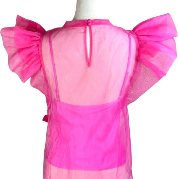 Buddy Love NWT Kaycee Hot Pink Organza Ruffle Flare Sleeve Sheer Party Top - Picture 8 of 12